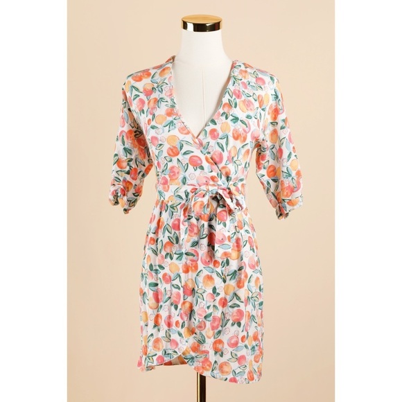 Ysé Paris Dresses & Skirts - Sz 2 Ysé Paris Orange Fruits Mini Summer V Neck Wrap Dress GUC